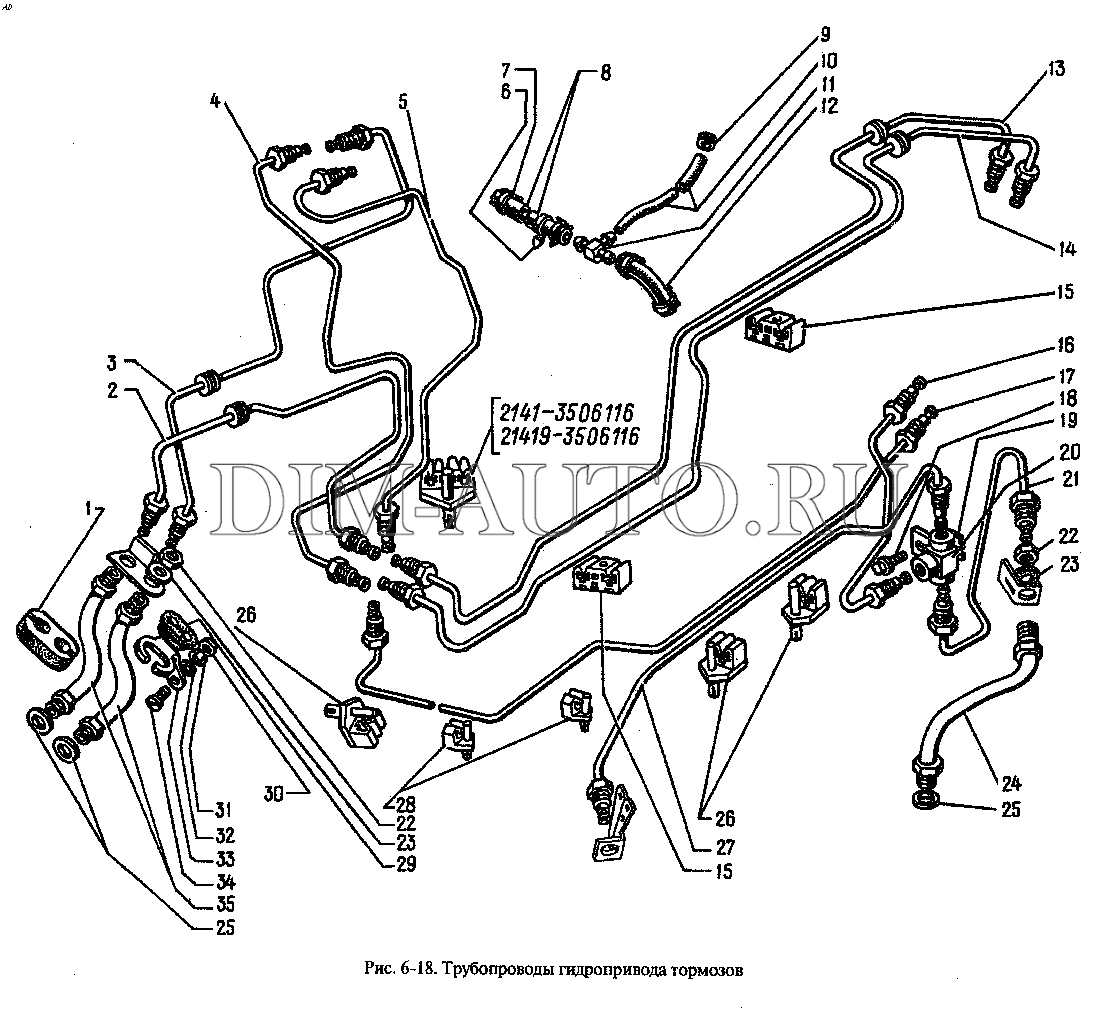 Схема тормозных трубок 2141