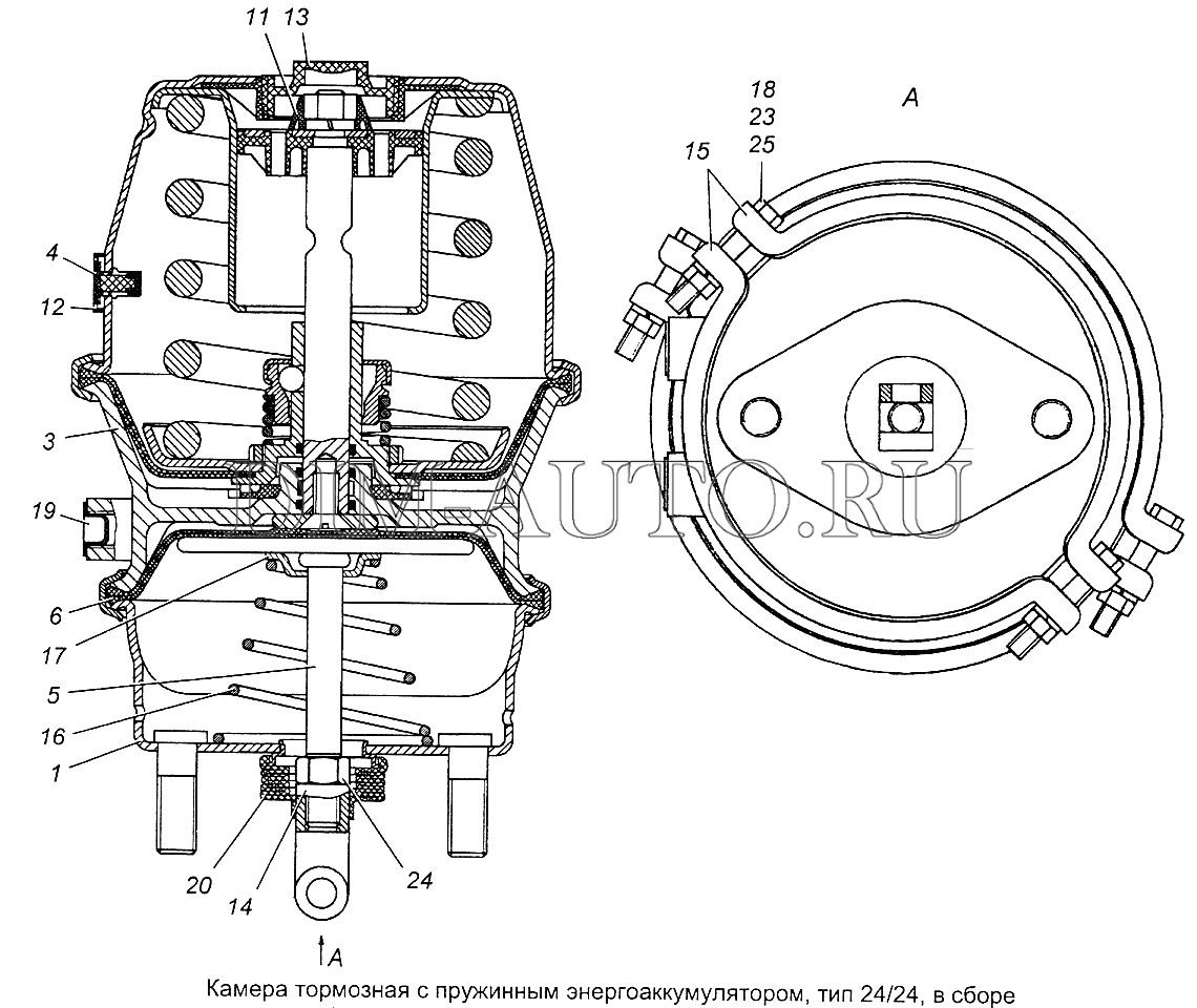 Схема тормозной камеры с пружинным энергоаккумулятором