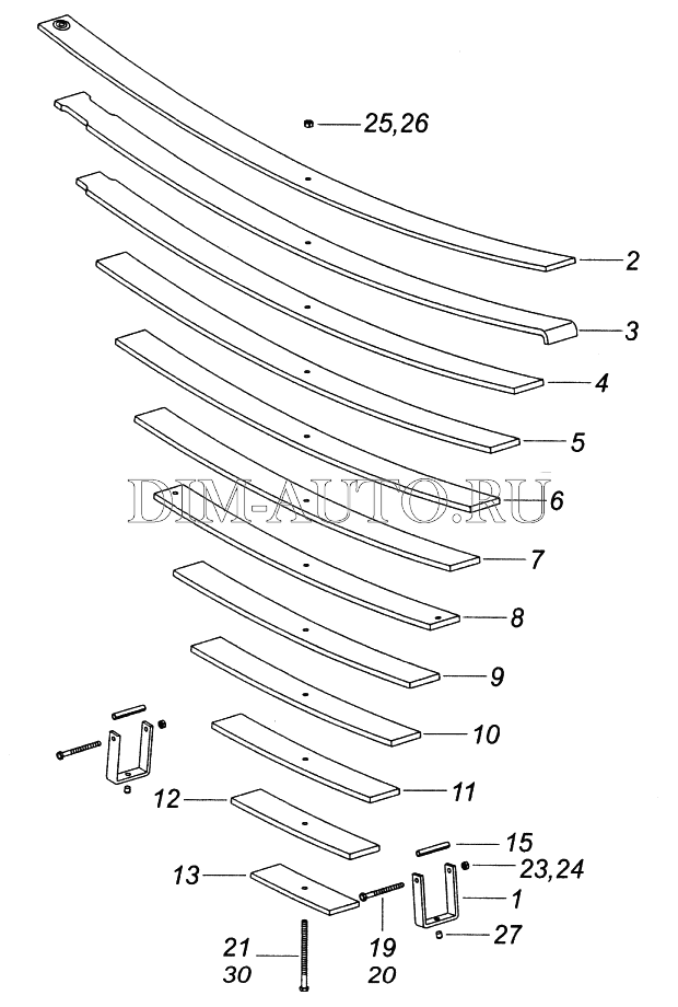 Рессора камаз 6520 передняя 12 листов схема