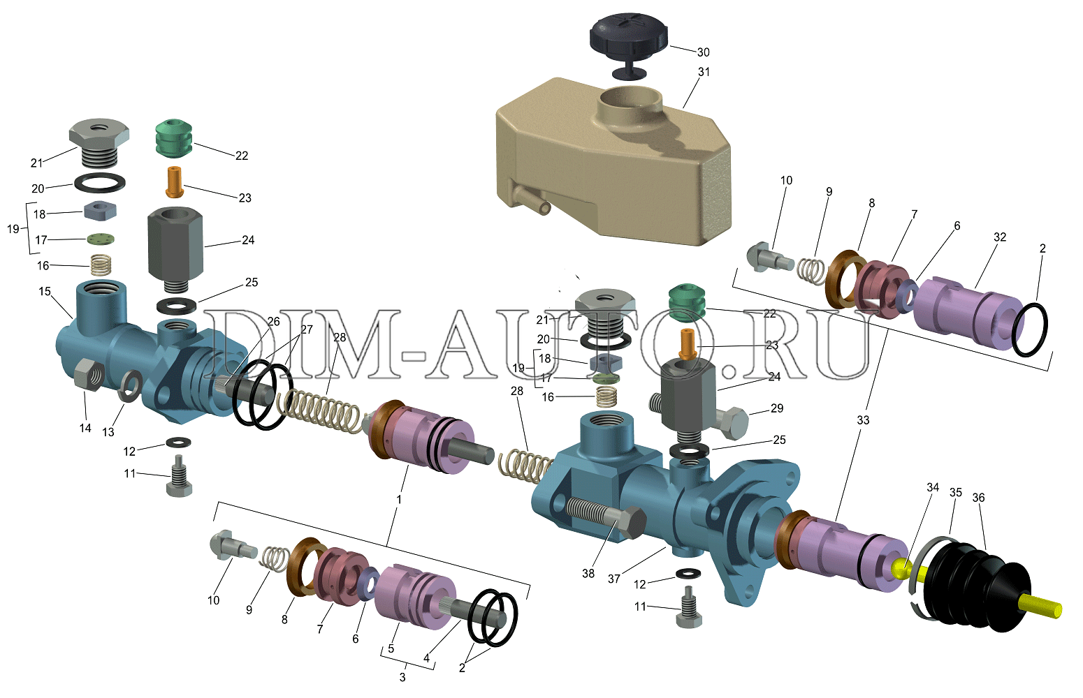 Схема сборки главного тормозного цилиндра газель