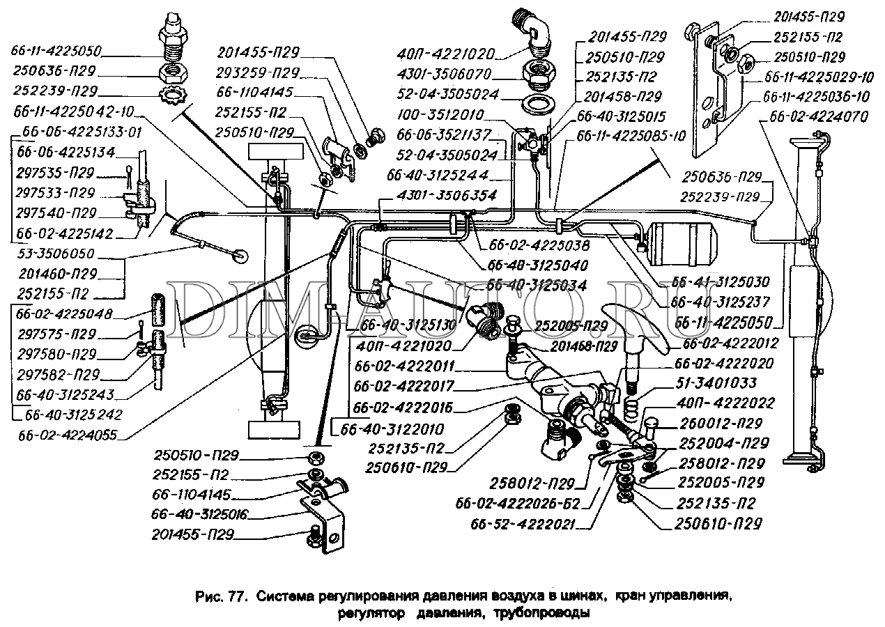 Схема гидравлики газ 66