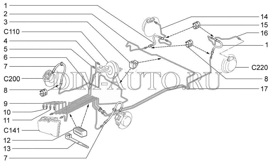 Трубки тормозные 2170 с абс схема