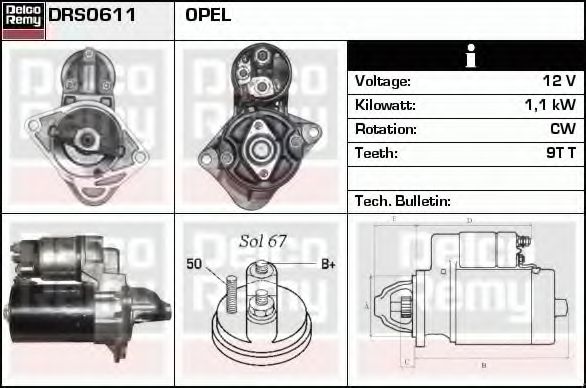 DELCO REMY DRS0611 Стартер для OPEL MOKKA (Опель Моkkа)