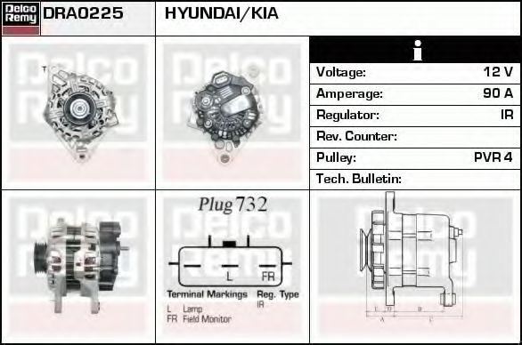 DELCO REMY DRA0225 Генератор для KIA CEED SW (ED) 2.0