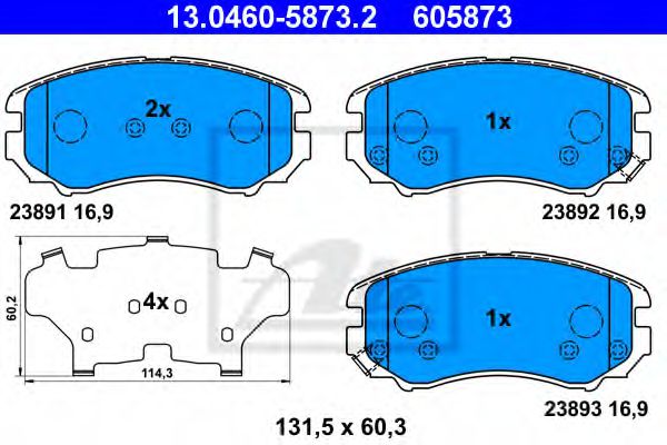 ATE 13046058732 Тормозные колодки для KIA SOUL (Киа Соул)