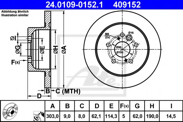 ATE 24010901521 Тормозные диски для TOYOTA RAV4 (Тойота Рав4)