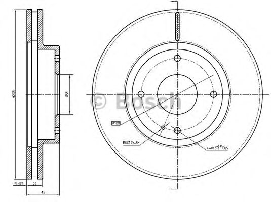 BOSCH 0986BB4307 Тормозные диски для KIA RIO (Киа Рио)