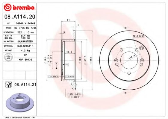 BREMBO 08A11420 Тормозные диски для KIA SPORTAGE (Киа Спортаге)