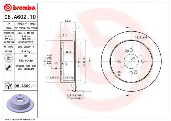 BREMBO 08A60210 Тормозные диски для KIA RIO (Киа Рио)