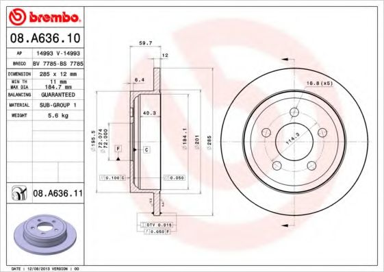 BREMBO 08A63610 Тормозные диски для JEEP LIBERTY (KJ) 2.8 CRD 4x4