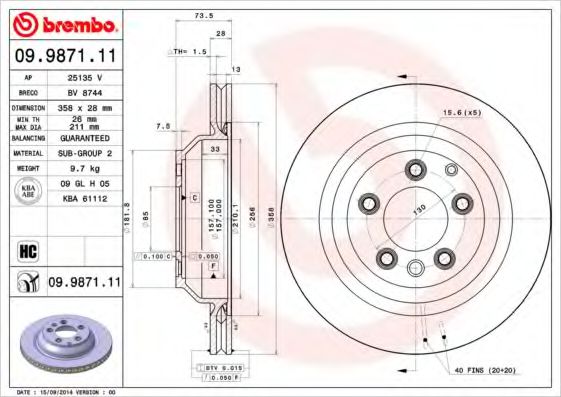 BREMBO 09987111 Тормозные диски для PORSCHE CAYENNE (92A) 3.6 GTS