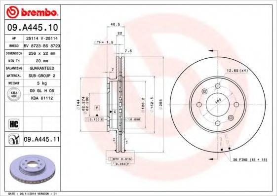 BREMBO 09A44510 Тормозные диски для KIA RIO (Киа Рио)