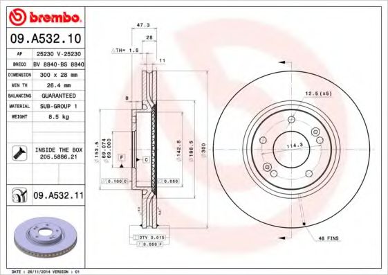 BREMBO 09A53210 Тормозные диски для KIA SPORTAGE (Киа Спортаге)