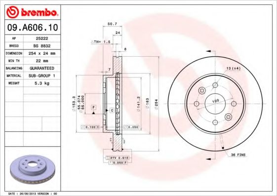 BREMBO 09A60610 Тормозные диски для KIA RIO (Киа Рио)