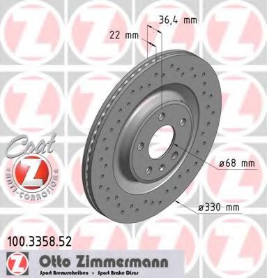 ZIMMERMANN 100335852 Тормозные диски для AUDI Q7 (4M) 3.0 TDI