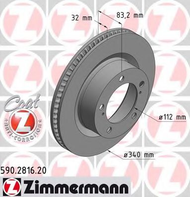 ZIMMERMANN 590281620 Тормозные диски для TOYOTA LAND CRUISER 200 (VDJ2, UZJ2) (Тойота Ланд круисер)